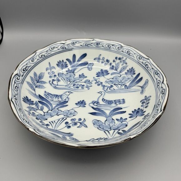Vtg Asian Andrea Sadek Porcelain Bowl Japanese Water Garden with Birds 10" Dia - Picture 5 of 8
